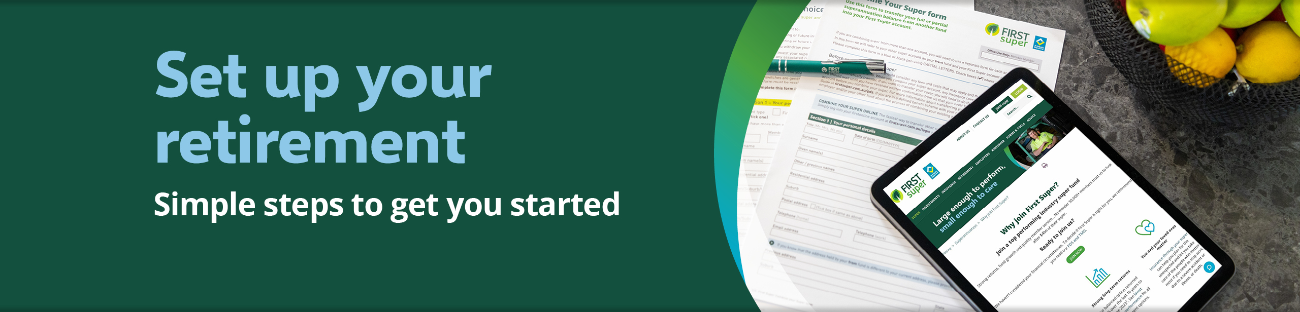 set up your retirement, simple steps to get you started - image of retirement forms and ipad